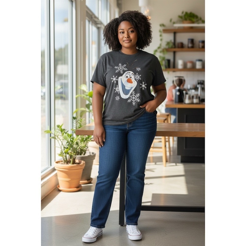 Disney Frozen Olaf Graphic T-Shirt Unisex XL Gray Snowflakes Crew Neck